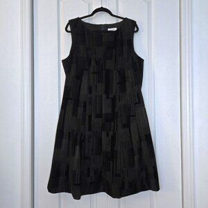 Calvin Klein Black Flocked Geometric Fit & Flare Dress | With Pockets!